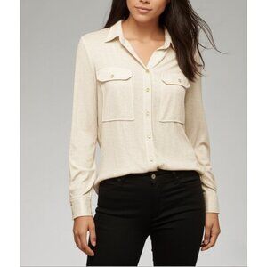 VILAGALLO Button-Up Shirt Gold Shirt Metallic Threads Pockets Size 42 (10-12)